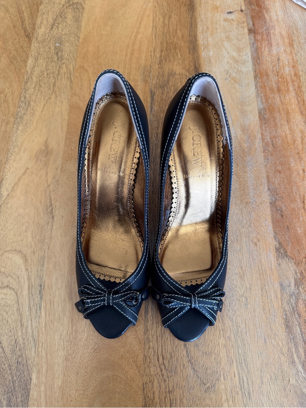 J. Crew Fulham Leather Peep-Toe Black Heels - Size 9 - Picture 11 of 12